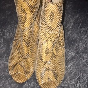 Michael kors snake skin open toe bootie.